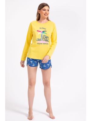 RolyPoly Feeling Tropical Sarı Kadın Uzun Kol Şort Takım