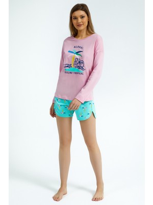 RolyPoly Feeling Tropical Pembe Kadın Uzun Kol Şort Takım