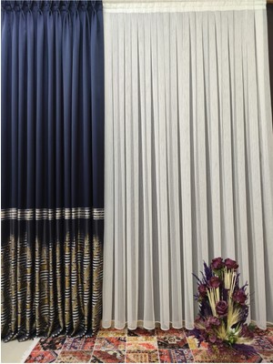 Perhal Kalın Çizgili Simli Pilesiz Tül Perde