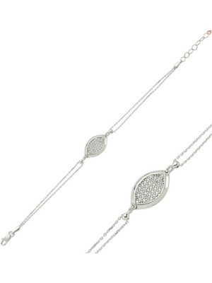 925 Gümüş Gümüş Taşlı Oval 925 Ayar Gümüş Bileklik