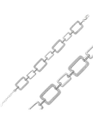 925 Gümüş Kare Taş 925 Ayar Gümüş Bileklik