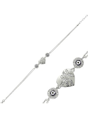 925 Gümüş Kalp Nazar Detay 925 Ayar Gümüş Bileklik