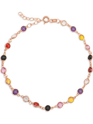 925 Gümüş Renkli Taşlı Sıralı 925 Ayar Gümüş Bileklik