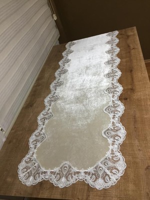 Finezza Akasya Kadife Güpürlü Krem Runner 40*110 cm - 555