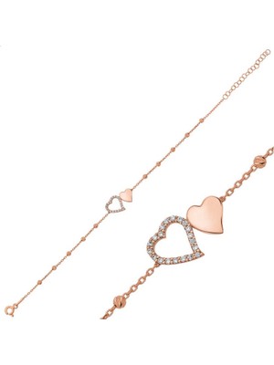 925 Gümüş Dorissa Iki Kalp 925 Ayar Gümüş Bileklik