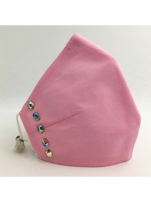 Vera Kumaş Maske Taşlı Pembe Pamuklu Kumaş Maske Çift Katlı