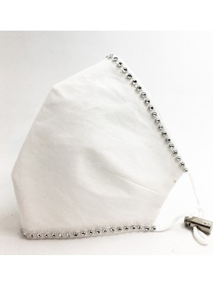 Vera Kumaş Maske Taşlı Beyaz Pamuklu Kumaş Maske Çift Katlı Yıkanabilir