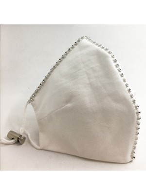 Vera Kumaş Maske T Taşlı Beyaz Pamuklu Kumaş Maske