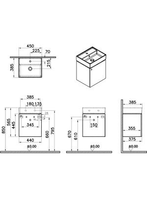 VitrA ArchiPlan 66558 Lavabo Dolabı, 45x38 cm, Mat Bej / Sağ