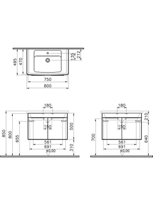 VitrA Quadrum 66165 Lavabo Dolabı, Kapaklı, 80 cm, Antrasit