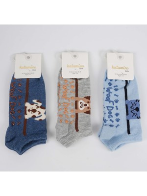 Katamino Pascal 3'lü Kaydırmaz Taban Erkek Çocuk Patik Çorap
