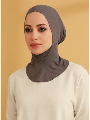 Tuva Bağcıklı Boyunluklu Hijab Bone - Gri - Tuva