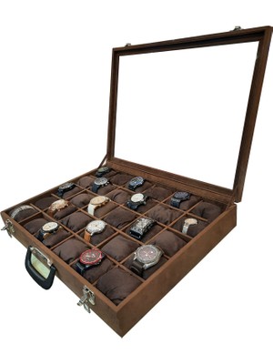 Stand Market  Saat Çantası 30'lu Camlı Kahve Alcantara