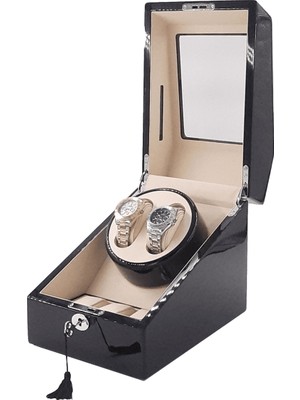 Stand Market  Otomatik Saat Kurma Kutusu (Winder) Piano Black 2+3 Siyah Içi Krem LED Işık Sistemli