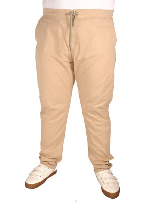 ModeXL Büyük Beden Keten Jogger Pantolon Erkek %97 Pamuk 21913 Bej Desenli Günlük Kullanım