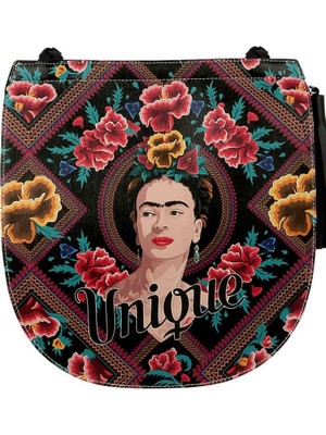 Kadın Vegan Deri Çok Renkli Omuz Çantası - Beauty In The Broken Frida Kahlo Tasarım
