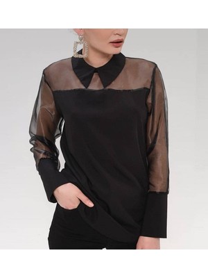 Selection By Shd Siyah Tül Detaylı Bluz