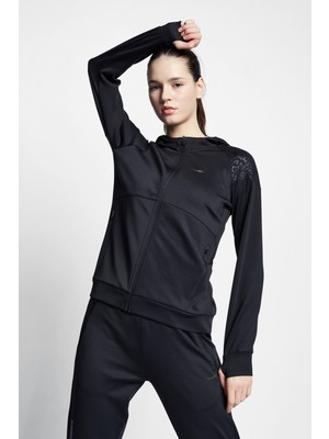 Lescon Siyah Kadın Koşu Fermuarlı Kapşonlu Üst 22B-2001