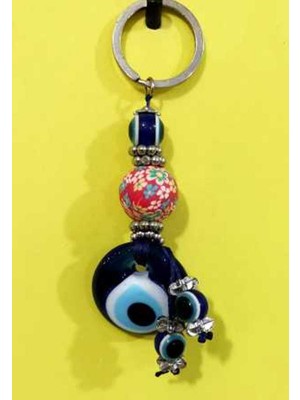 NAZAR Renkli Çiçek Işlemeli Naza Rboncuklu Anahtarlık