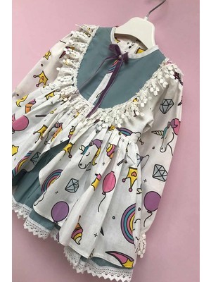 Bertuğ Bebek Unıcorn Desenli Dantelli Tasarım Elbise