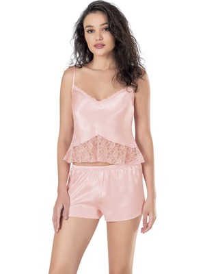 Primoda Somon Saten Babydoll Şort Takımı 9116