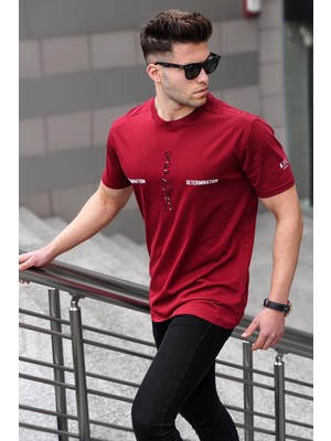 Madmext Erkek Baskılı Bordo Tişört 5395
