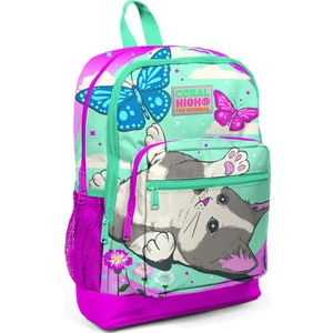 Coral High Dört Bölmeli Su Yeşili Pembe Kedi Desenli Ilkokul Çantası 23707