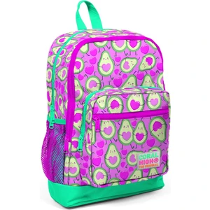 Coral High Dört Bölmeli Pembe Su Yeşili Avokado Desenli Okul Çantası 27x38x14 cm İlkokul İçin