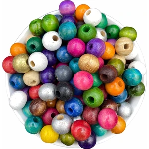 Hedef Bijuteri 14 mm Karışık Renkli Tahta,ahşap Boncuk  (100GR,~120 Adet Boncuk)