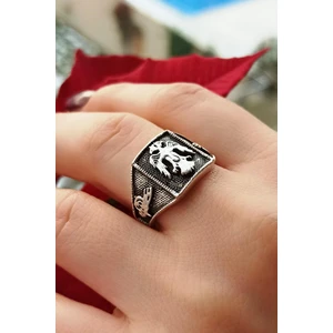 Fildişi Aksesuar Antik Gümüş Kaplama Kartal Motifi Şekilli El Yapımı Ayarlanabilir Unisex Yüzük