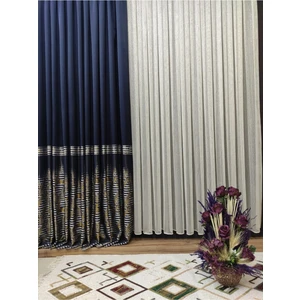 Altın Sarı Çizgili Çelik Simli 1-3 Sık Pile Tül Perde