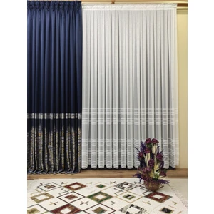 Yatay Çizgi Desenli Simli Pilesiz Tül Perde
