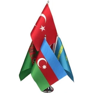 Masa Üstü Bağımsız Türk Devletleri Bayrakları 6'lı Krom Direk + 6 Bayrak