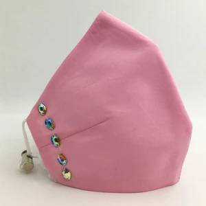 Kumaş Maske Taşlı Pembe Pamuklu Kumaş Maske Çift Katlı