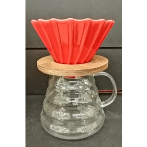 Grossberg Coffee Ahşap Stantlı V60 Dripper Brosilikat Kahve Sürahisi Set