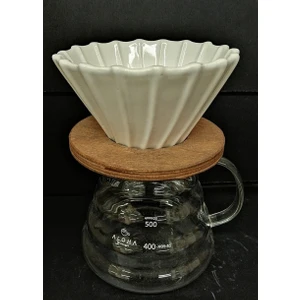 Grossberg Coffee Ahşap Stantlı V60 Dripper Brosilikat Kahve Sürahisi Set