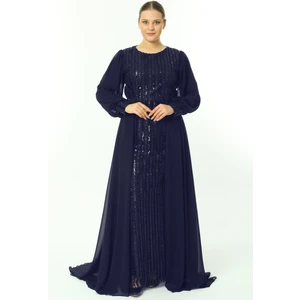 Ladies First Büyük Beden 3703 Lacivert Uzun Abiye Elbise