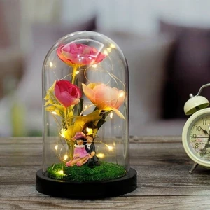 Şakayık Çiçeği Altında Oturan Romantik Çift Tasarımlı Işıklı Fanus (Pembe)