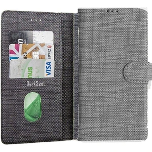 Samsung Galaxy Note 4 Kumaş Kılıf Kredi Kartı Para Bölmeli Standlı Cüzdan Kılıf