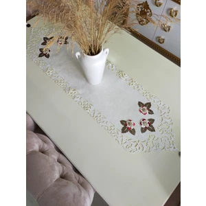 Çiçekli Krem Kadife Runner