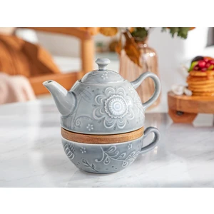 English Home Floral Poem Stoneware Demlık Seti 350 ml 250 ml Gri