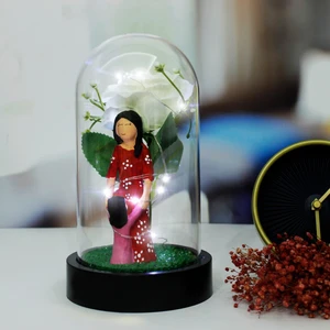 Gül Altında Benim Annem Melek Tasarımlı Işıklı Fanus (Beyaz)