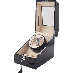 Stand Market  Otomatik Saat Kurma Kutusu (Winder) Piano Black 2+3 Siyah Içi Krem LED Işık Sistemli
