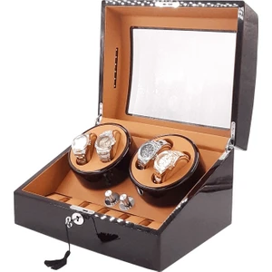 Stand Market  Otomatik Saat Kurma Kutusu (Winder) Piano Brown 4+6 Kahve Içi Taba LED Işık Sistemli