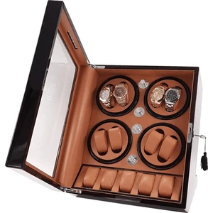 Stand Market  Otomatik Saat Kurma Kutusu (Winder) Piano Brown 8+5 Kahve Içi Taba LED Işık Sistemli