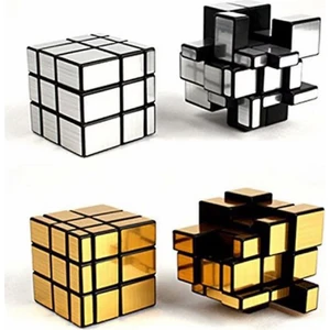 Ayna Hız Küp Bulmaca 3X3X3 Altın ve Gümüş Ayna Sihirli Küp Düzensiz Speedcubing Set 2 Paket