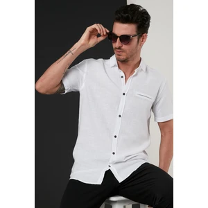 % 100 Pamuk Keten Görünümlü Slim Fit Kısa Kollu Gömlek Erkek GÖMLEK CF21S111766