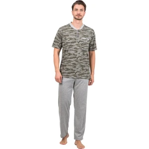 Çift Kaplan Pamuklu Jakarlı Kısa Kol Erkek Pijama Takım