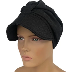 Hazır Türban Bone Alya Kot Görünümlü Kumaş Şapka Koyu Füme