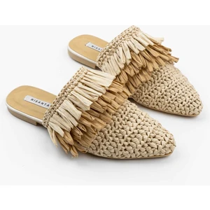 Nişantaşı Shoes Viana Bej Örgü Bej - Taba Detaylı Kadın Terlik